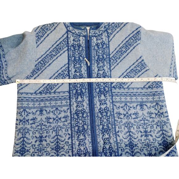 Pendleton Lambs Wool Full Zip Cardigan Sweater High Neck Blue Nordic Womens L - Picture 4 of 9